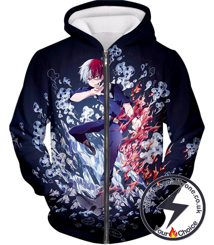 My Hero Academia Cool Shoto Todoroki Awesome Anime Promo Black Zip Up Hoodie